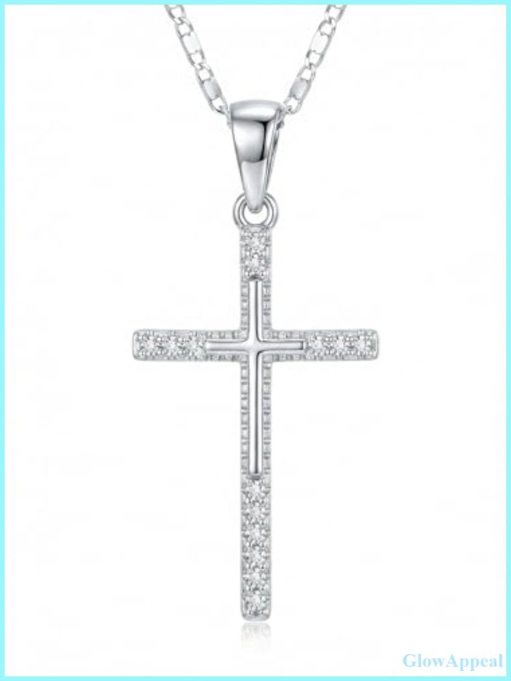 14K White Gold Plated Cross Necklace Double Sided Pendant Christian Gift